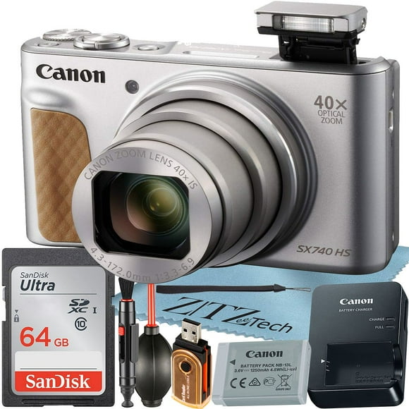 Canon PowerShot SX740 HS Digital Camera (Silver) with 40x Optical Zoom Lens + SanDisk 64GB Memory Card + Cleaning Pen + ZeeTech Starter Bundle