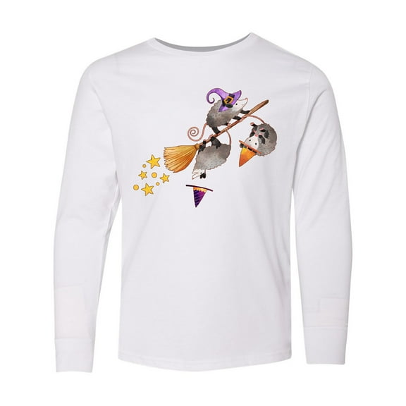 Inktastic Halloween Opossums on Broom Long Sleeve Youth T-Shirt