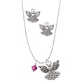 thumbnail image 1 of Delight Jewelry Fuchsia Crystal Bicone Silver tone Guardian Angel Charm Necklace and Stud Earrings, 1 of 4