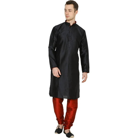 Royal Kurta Silk Blend Kurta Pyjama Set for Men (38, Cerise-Black)
