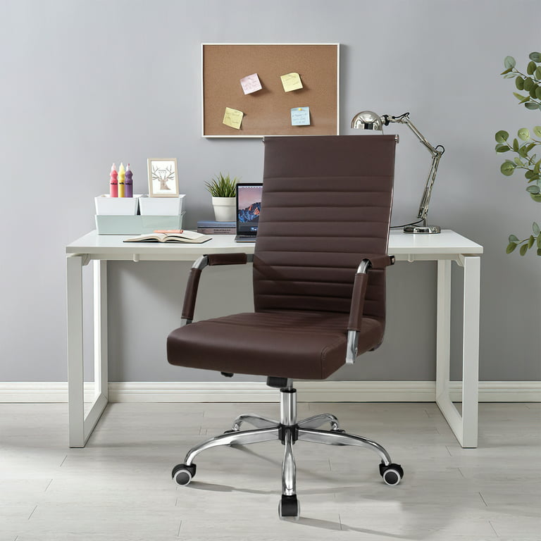Furmax Ribbed Office Desk Mid-Back PU Leather Executive Conference