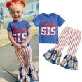 2024 Toddler Girls Short Sleeve Letter T Shirt Pullover Tops Baseball Printed Bell Bottoms Pants