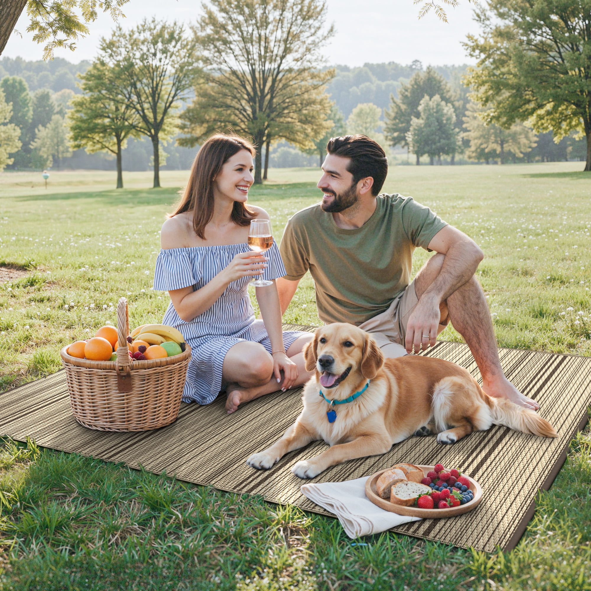 KUETH 5'x 8' Outdoor Waterproof Rug Camping Mat Patio Carpet,COFFEE&BEIGE