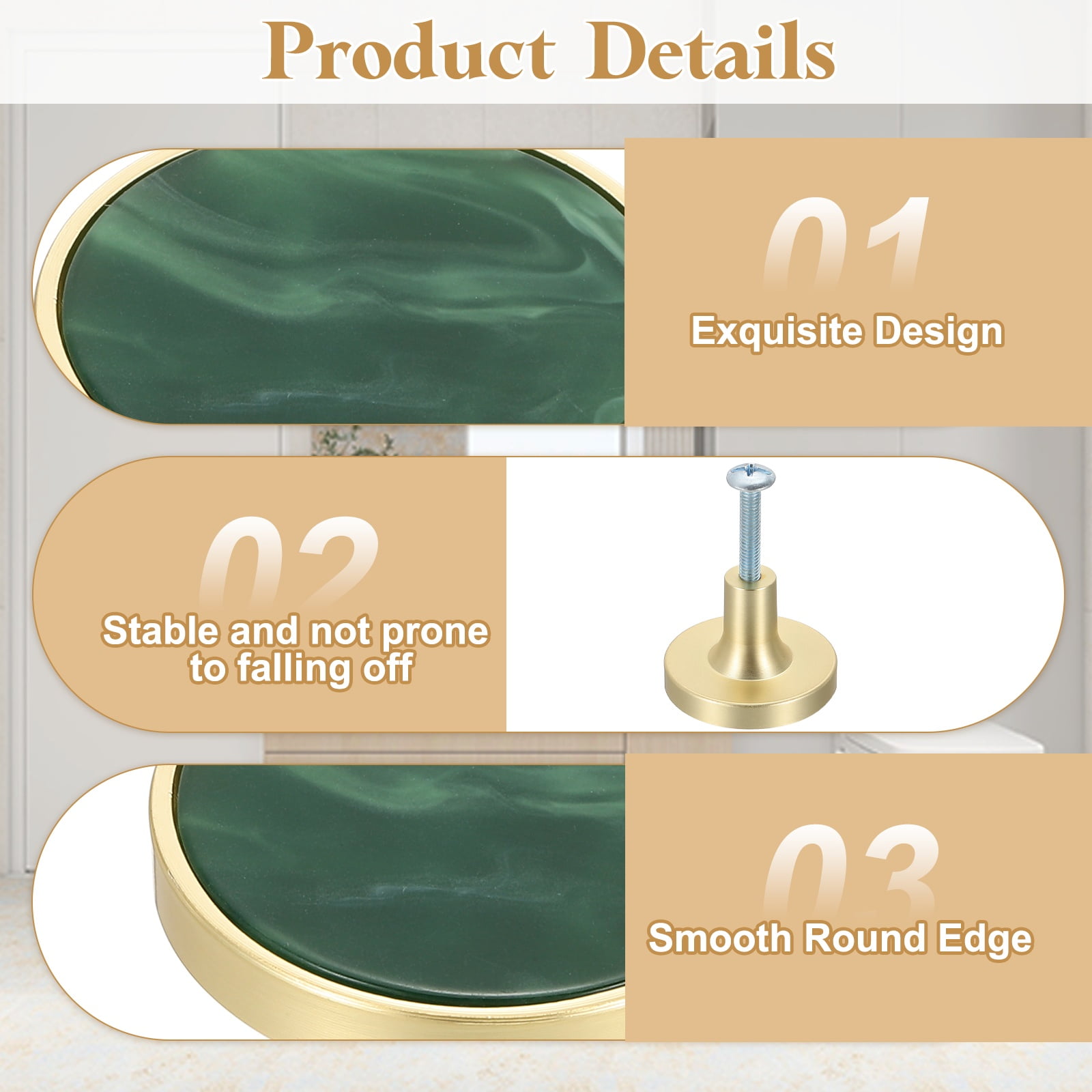 6Pack Gold Cabinet Knobs 1-1/4" Round Knobs Cabinet Handles, Moss Green