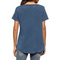 thumbnail image 3 of Camiseta de mujer simple con rayas verticales de corte holgado y manga corta con cuello en V de color puro para el verano, 3 of 5