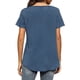 thumbnail image 3 of Camiseta de mujer simple con rayas verticales de corte holgado y manga corta con cuello en V de color puro para el verano, 3 of 5