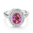 thumbnail image 2 of Gem Stone King 2.46 Ct Oval Pink Mystic Topaz 925 Sterling Silver Halo Engagement Ring (Size 6), 2 of 3