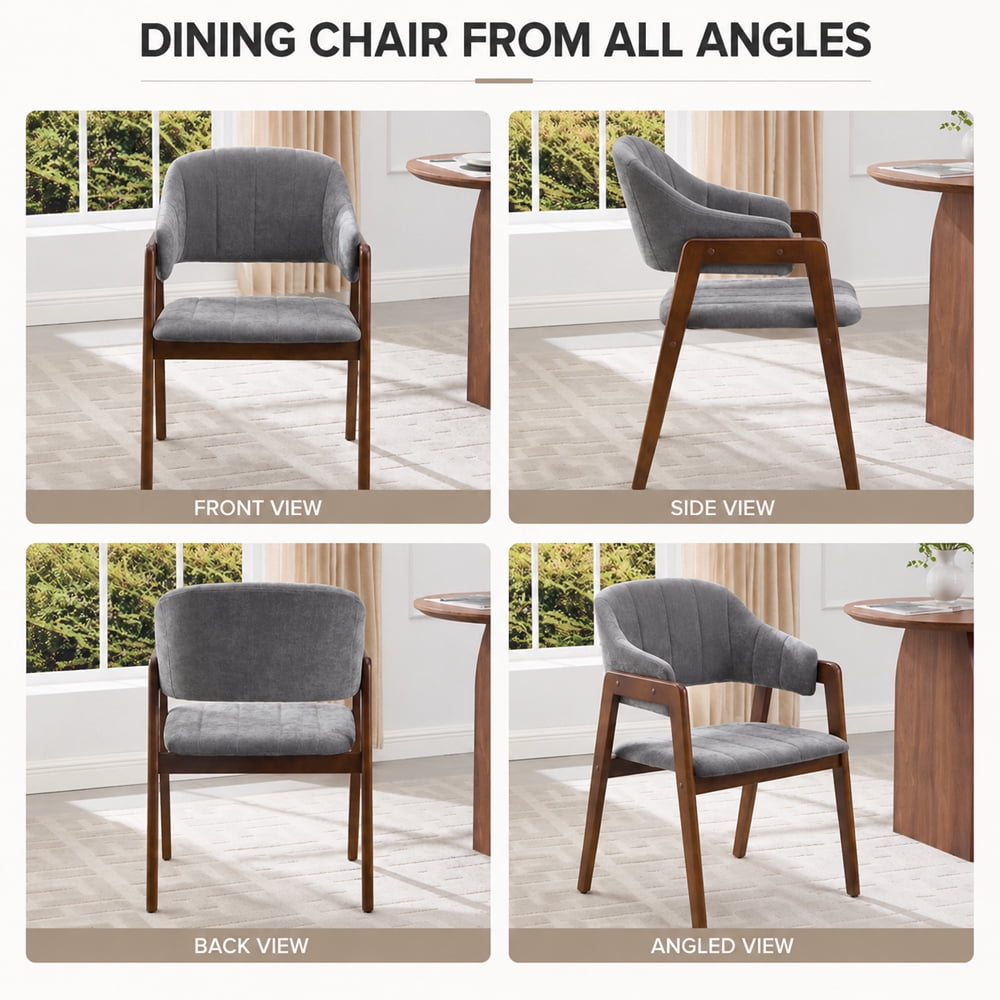 MOONMISS Mid-Century Modern Upholstered Dining Chair with Curved Back and Wooden Frame, Fabric Armchair for Dining Room Kitchen Living Room