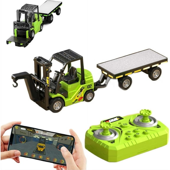 1:64 Alloy RC Forklift Toy,2 in 1 Transform Lift Fork & Hook,Rc Forklift Cranes Construction Toys,Mini Remote Battery,ST Truck Rechargeable Forklifts,Christmas Birthday Gifts(Q)
