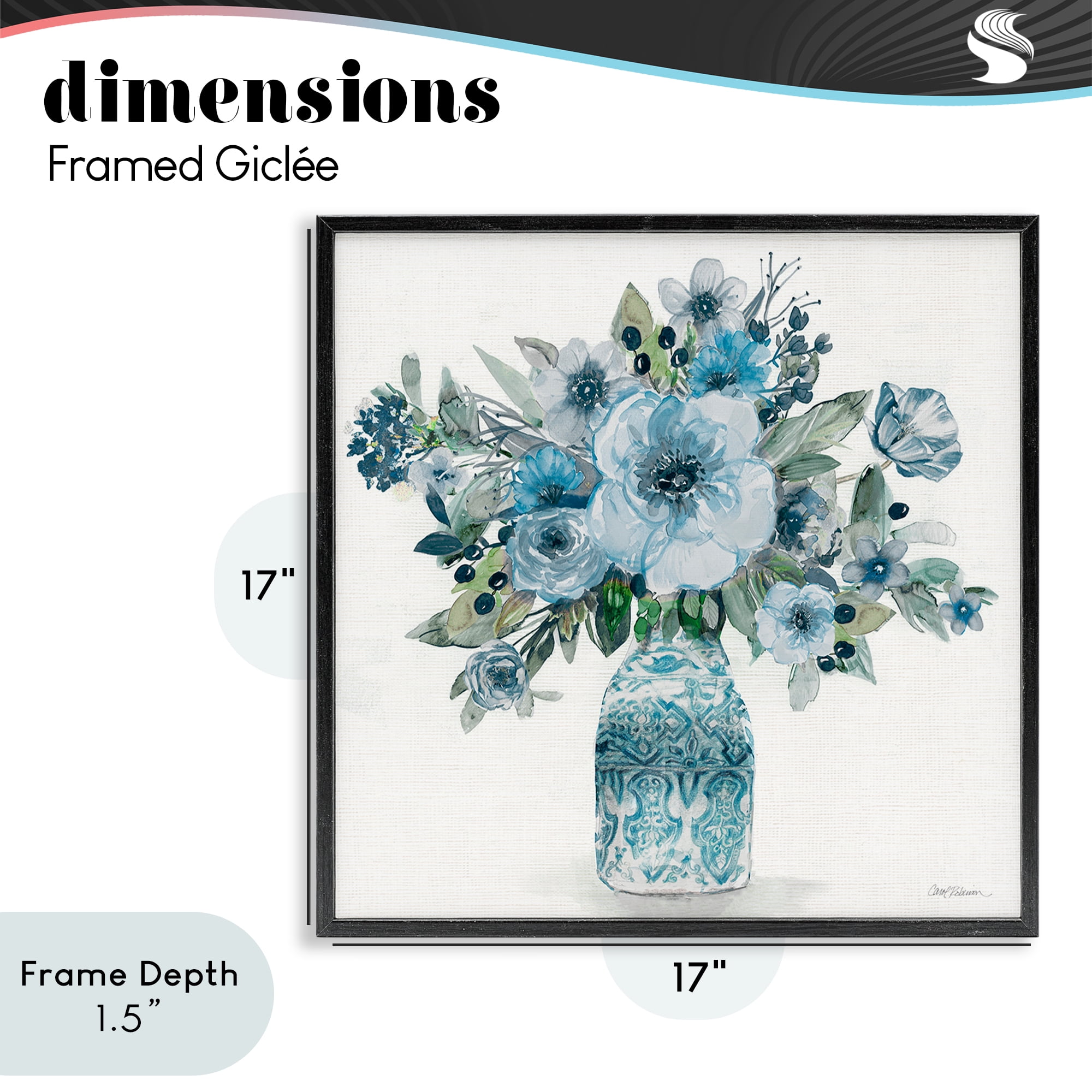 Stupell Industries Pastel Blue Botanical Bouquet Black Framed Giclee Art, design by Carol Robinson
