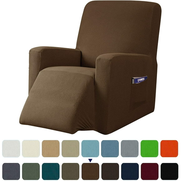 Subrtex Stretch 1-Piece Recliner Chair Cover Textured Grid Slipcover with Pockets