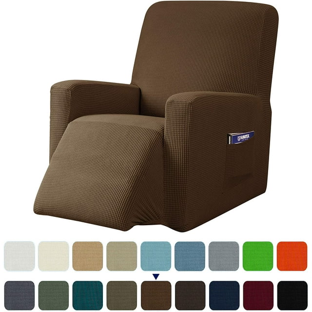 Subrtex Stretch 1-Piece Recliner Chair Cover Textured Grid Slipcover with Pockets