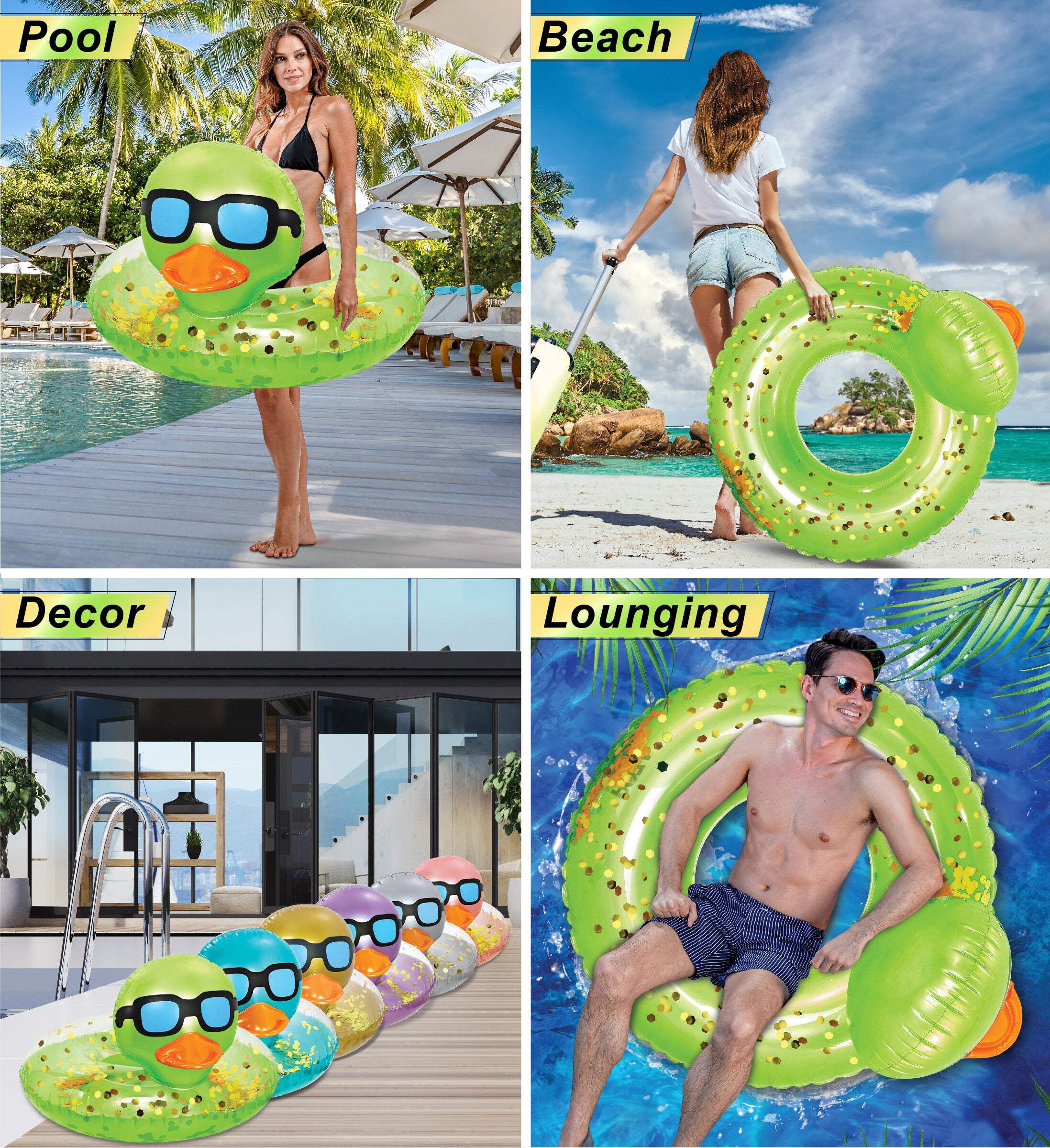 POZA Inflatable Duck Pool Float For Kids and Adults - Green Gold, 23 Inches