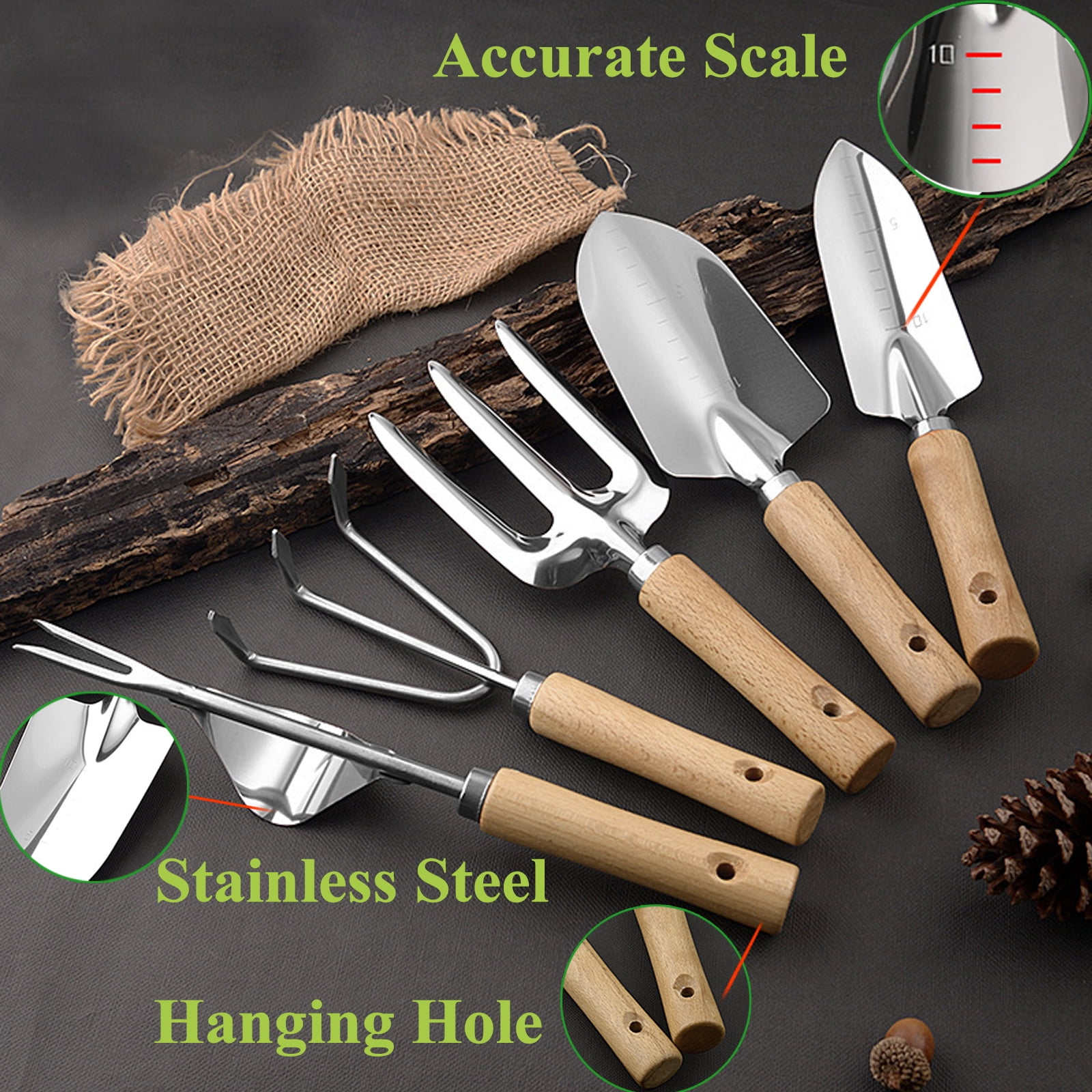 Kisportee Garden Tool Set, 9 Piece Heavy Duty Stainless Steel Gardening Tools with Fashion Garden Tools Organizer Handbag, Ideal Gardening Mother Gifts for Women