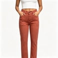 thumbnail image 3 of Women's High Waist Rust Straight Leg Jeans with Pockets, Stretch Casual Long Denim Pants, 3 of 8