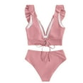 thumbnail image 5 of Trajes de baño para mujer, Trajes de baño para mujer Moda Mujer Color liso Casual Hoja Sin espalda Abertura Cintura alta Bikinis Conjuntos de traje de baño para mujer Traje de baño, 5 of 5