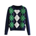 thumbnail image 1 of Fashion Women's Argyle Pattern Long Sleeve England Style Sweaters Ladies Top, 1 of 5