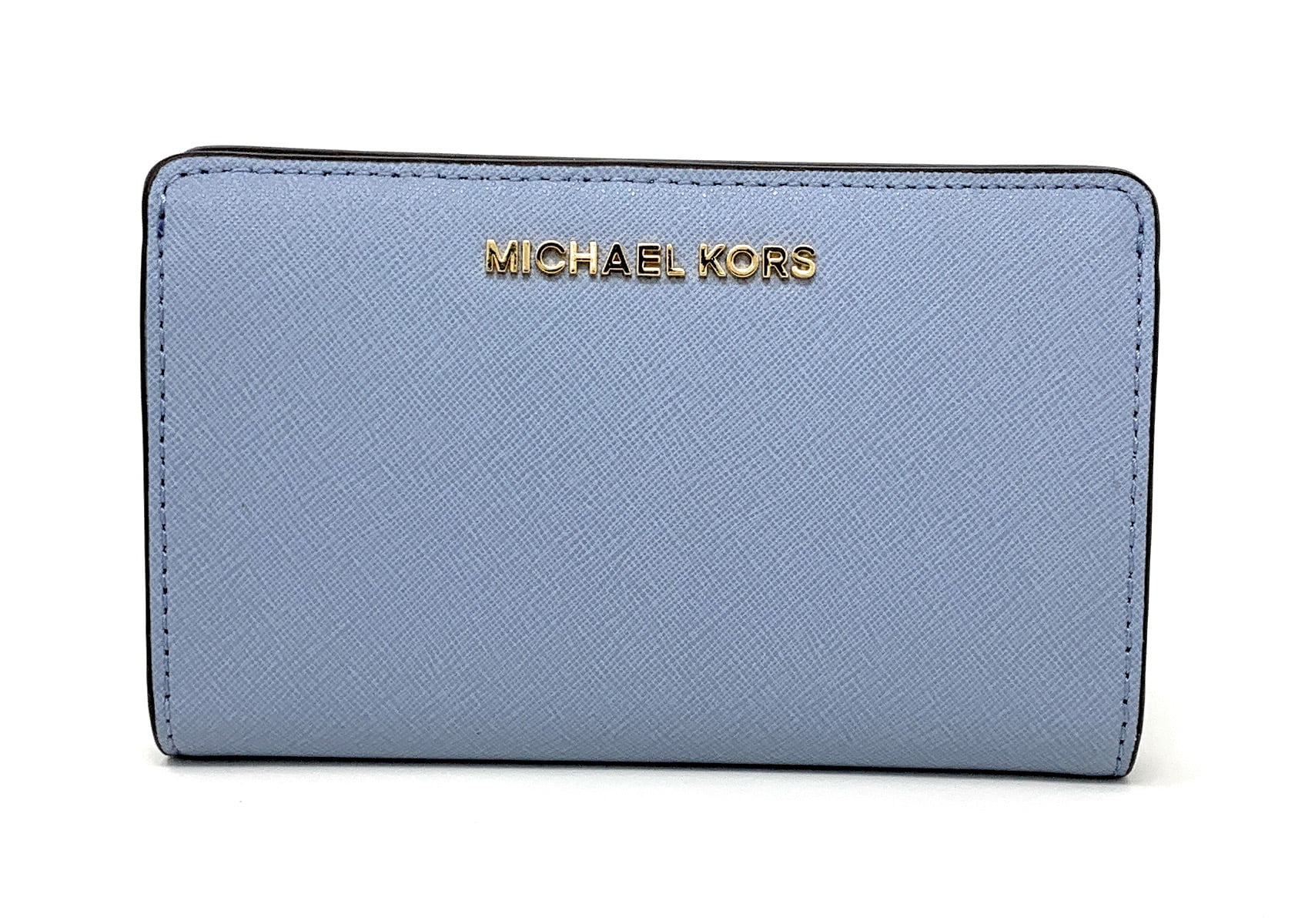 Michael Kors Jet Set Travel Slim Bifold Saffinao Leather Wallet, Pale Blue  