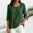 thumbnail image 2 of Vivianyo HD Women's Round Neck 3/4 Sleeve Blouse, Casual Woven Top for Women Everyday Wear, Women's Army Green, Sizes S-2XL, 2 of 8