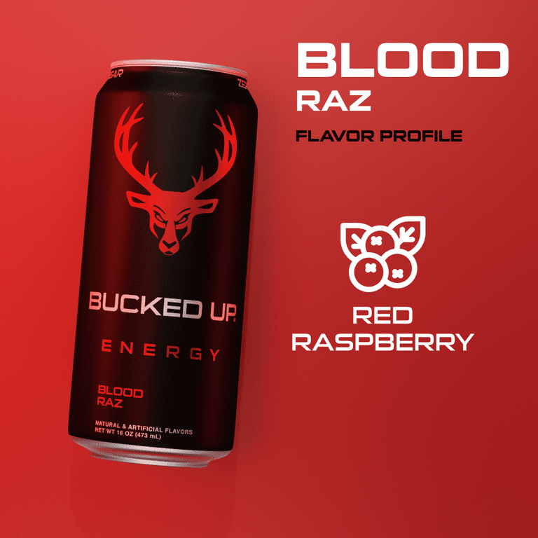 Bucked Up Energy Drink, Blood Razz Flavor, 300mg Caffeine, 16 fl oz, Sugar-Free, 1 Can - Walmart.com Bucked Up Energy Drink, Blood Razz Flavor, 300mg Caffeine, 16 fl oz, Sugar-Free, 1 Can - Walmart.com