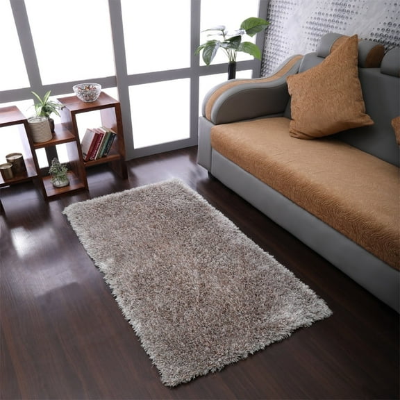 Rugsotic Carpets Hand Tufted Shag Polyester Eco-Friendly Area Rugs - 4'x6', Rectangle, Silver, Plain Solid Design, High Pile Handmade Anti Skid Rugs for Living Room, Bed Room K00059