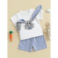 thumbnail image 4 of Baby Toddler Boy Shorts Outfits Set 3 6 12 18 24 Months 2T 3T Bunny Embroidery Short Sleeve T-shirt Striped Shorts 2 Pcs Easter Outfit, 4 of 9