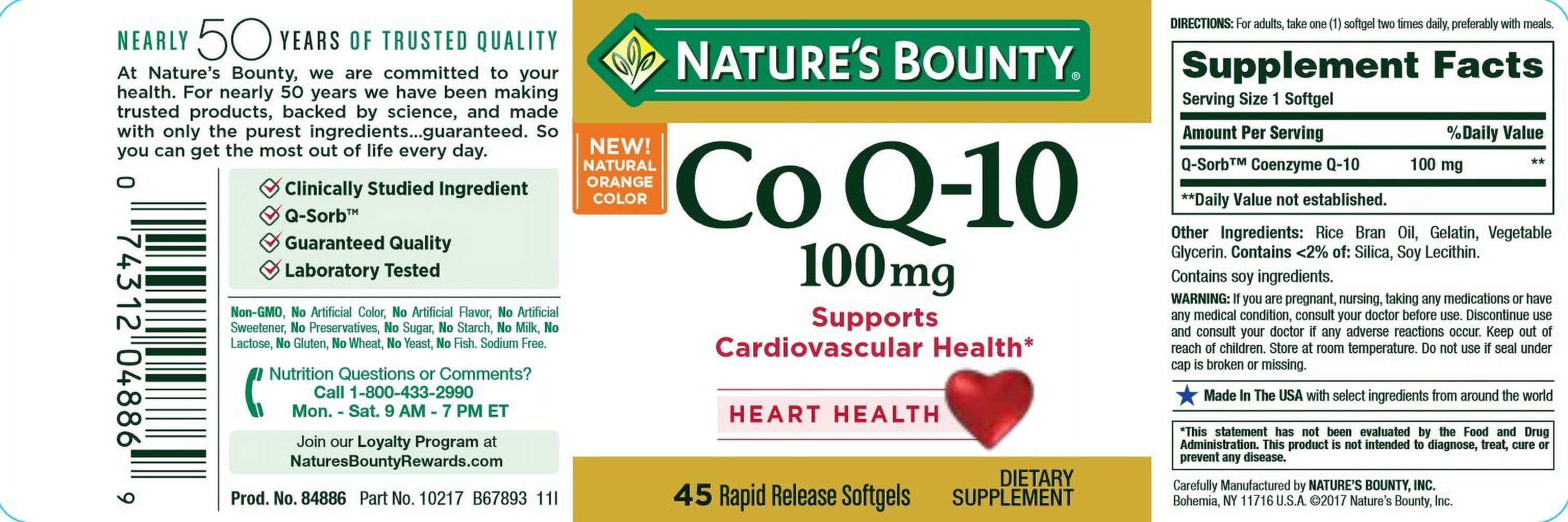 Nature's Bounty CoEnzyme Q10 Supplements, 100 mg Gels, 45 Count