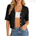 thumbnail image 2 of Lixiuxyad ‌Women's Crochet Shrug Cardigan Short Sleeve Open-Front Lace Button Down Knit Cardigan,Black, 2 of 6