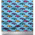 thumbnail image 1 of Soimoi Blue Poly Georgette Fabric Colorful Cars Transport Print Fabric by Yard 42 Inch Wide, 1 of 3