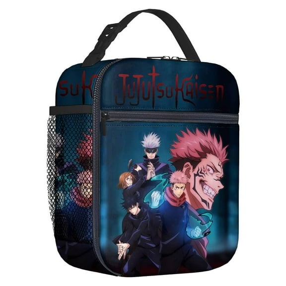 For Jujutsu Animation Theme Kaisen Insulated Lunch Bag,Portable Reusable Lunch Tote Box,8.66x4.33x10.24 inch with Mesh Side Pocket for Unisex Picnic,Camping,Trips