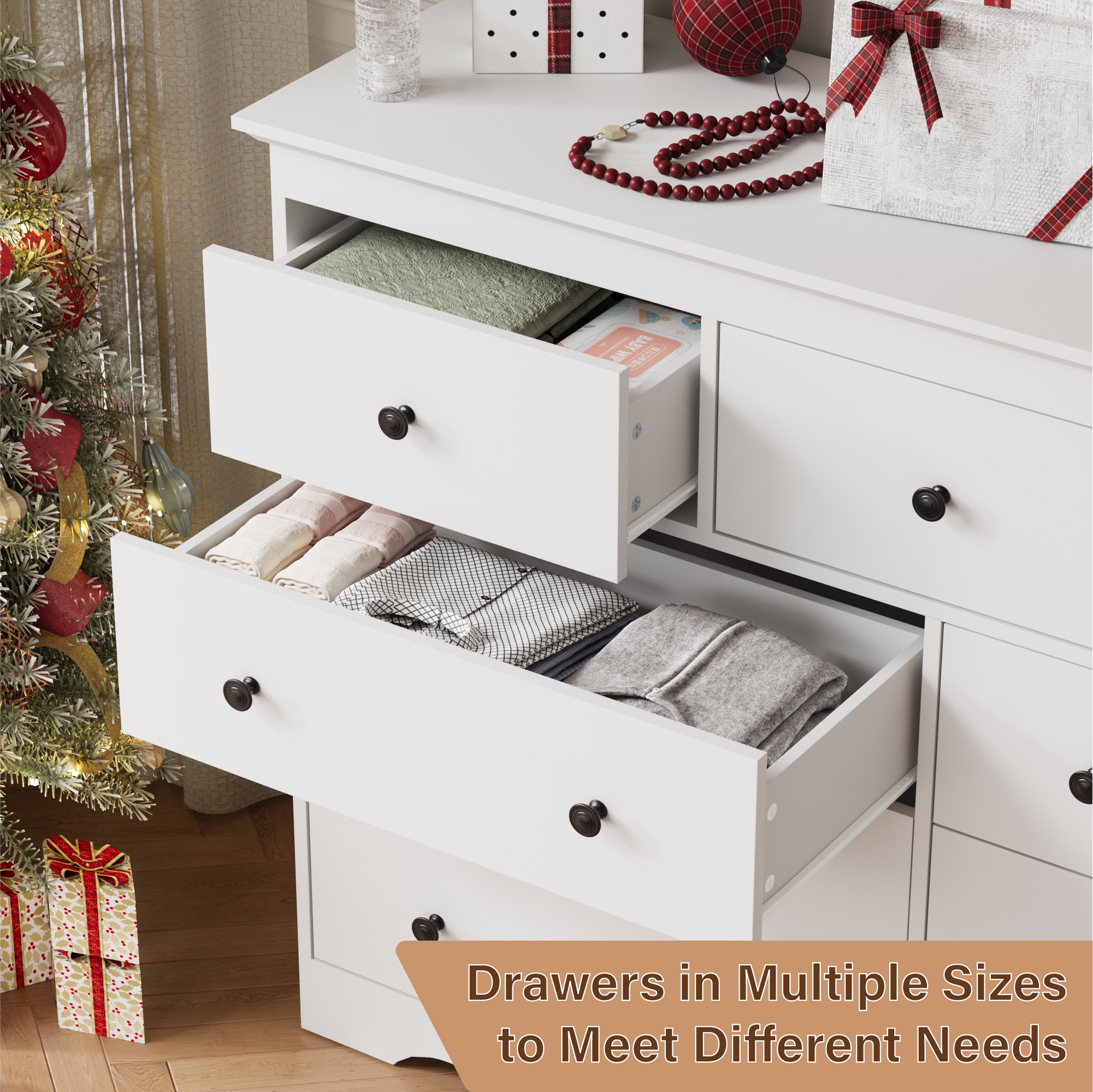 YouTrend 55.1" Wide Dresser for Bedroom, 9 Drawer Dresser with Large Drawers, Dresser for TVs Up to 65",White