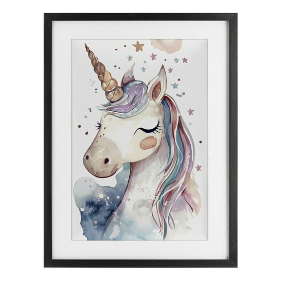 Stupell Industries Cute Unicorn under Stars Black Framed Print Under Glass, design by Creative Studio