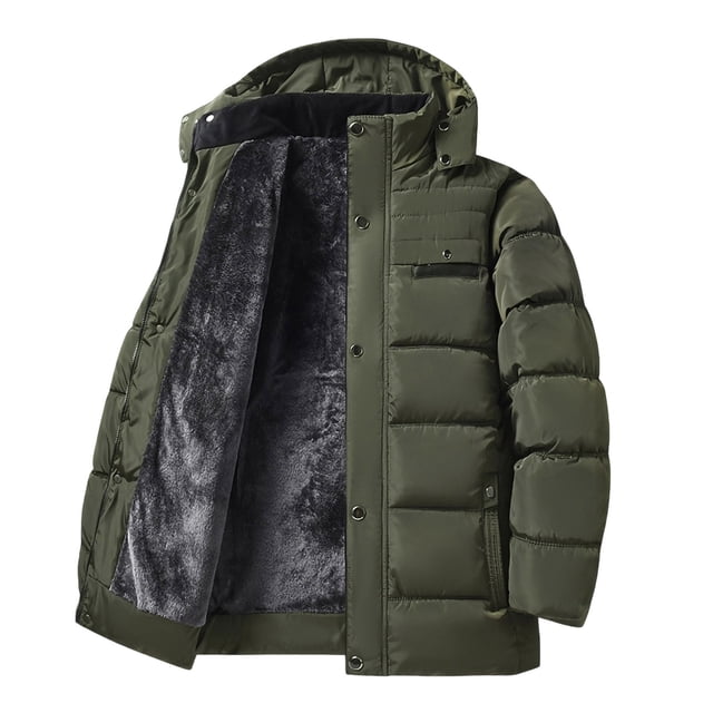 Men's Long Sleeve Warm Jacket Hooded Thick Insulated Windproof Coat for Winter and Spring