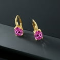 thumbnail image 4 of Gem Stone King 9.00 Ct Oval Pink Created Sapphire 18K Yellow Gold Plated Silver Earrings, 4 of 4
