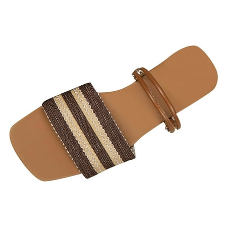 

CLZOUD Womens Slip On Sandals Khaki Women Sandals Fashion Square Toe Retro Summer New Pattern Open Toe Comfortable Flat Bottom Non Slip Slip On 40