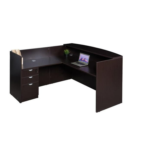 Boss Office Products 71" Reception L-Shape Desk with File Pedestal in Mocha
