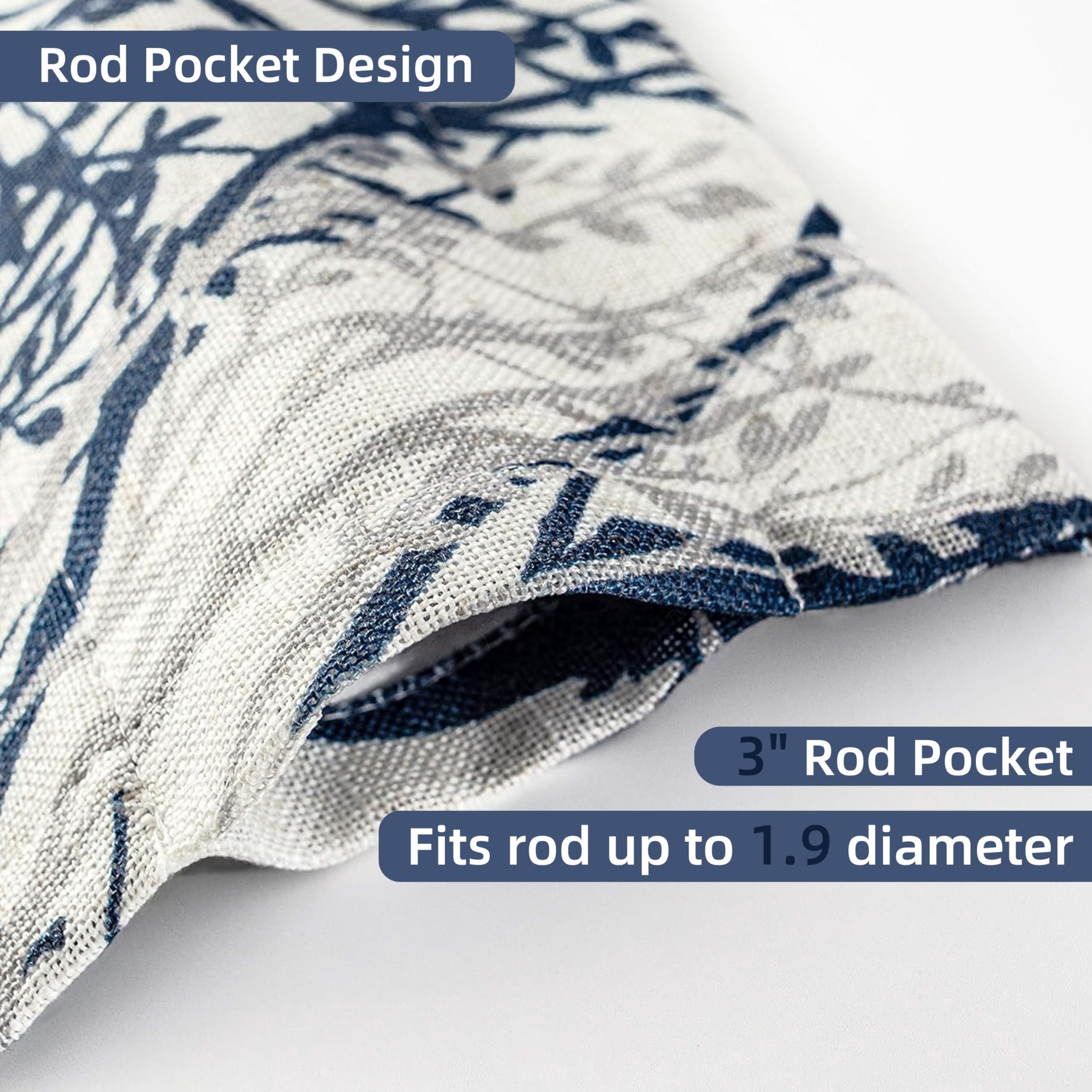 DriftAway Tree Branch Linen Blend Abstract Ink Printing Lined Thermal Insulated Window Curtain Valance Rod Pocket 52 Inch by 18 Inch Plus 2 Inch Header Blue