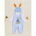 thumbnail image 4 of Okbabeha Newborn Baby Boy My First Easter Outfit Long Sleeve Romper Bunny Embroidery Plaid Overalls Jumpsuit Rabbit Ears Hat 3 Piece Spring Set, 4 of 8