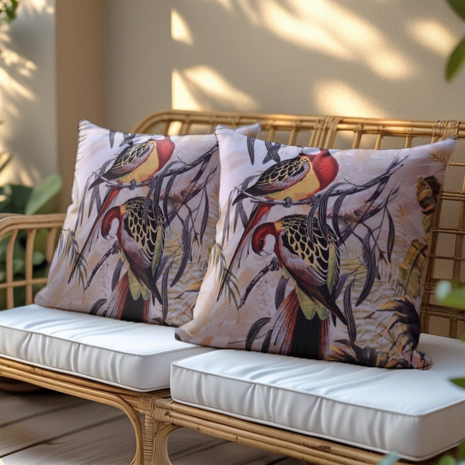 Throw Pillow Covers - Set of 4 Decorative Birds Printed Design Cushion Case for Home Decor Sofa Couch Chair Bed Patio Living Room Bedroom Car Office - 18x18 Inches
