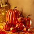 thumbnail image 2 of 7 Pcs Orange  Artificial Pumpkins Harvest Foam Pumpkins for Farmhouse Fall Thanksgiving Halloween Table Centerpiece Mantel Decor, 2 of 7