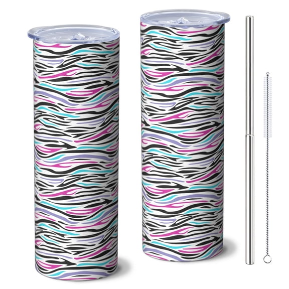 Animal Print 20 Oz Stainless Steel Skinny Tumbler – Vacuum Insulated Slim Travel Cup with Lid & Stainless Steel Straw, 360° Full Wrap Printed Tumbler for Home, Office & Outdoor Use