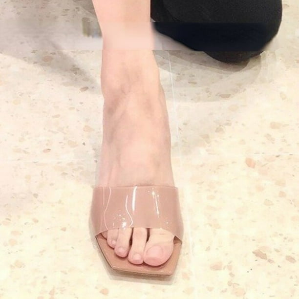 Zapatillas de cristal para mujer, zapatos de tacón medio que combinan con todo, nuevos zapatos de verano para mujer, moda para mujer, mula fresca, Sandal35-4241 de presentación Gao Jinjia LED