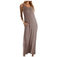 thumbnail image 2 of Women Dresses Plus Solid Sleeveless Sling Fashion Dresses Sexy Fashion Dresses Khaki Trendy Skirt Size XL, 2 of 4