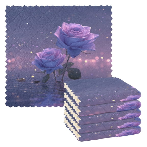 6 Pieces of Kitchen Towels 11x11Inch Kitchen Dish Cloths Kitchen Dish Towels Reuseable Cleaning Cloths Purple Rose