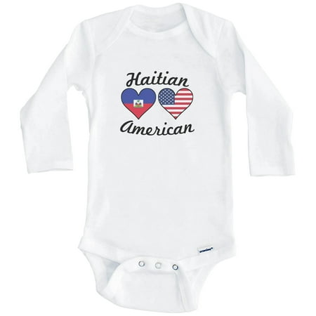 

Haitian American Flag Hearts Haiti One Piece Baby Bodysuit (Long Sleeve) 3-6 Months White