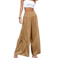 thumbnail image 3 of Gzhioc Women's Wide Leg Pants, High Waist Solid Color Casual Loose Pleated Pants, Khaki/Black/Light Green, 3 of 7