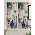 thumbnail image 5 of Vintage Blue Floral Bathroom Window Curtain, Butterflies Watercolor Flower Tan Light Filtering Coffee Kitchen Curtains, Bedroom Living Room Curtains 2 Panel 84"x63", 5 of 6