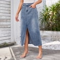 thumbnail image 4 of YTDSCS Womens Cargo Denim Maxi Skirt with Pockets Casual Mid-Length Skirt Summer Womens Washed Elasticized Waist Long Skirts S-2XL, 4 of 9