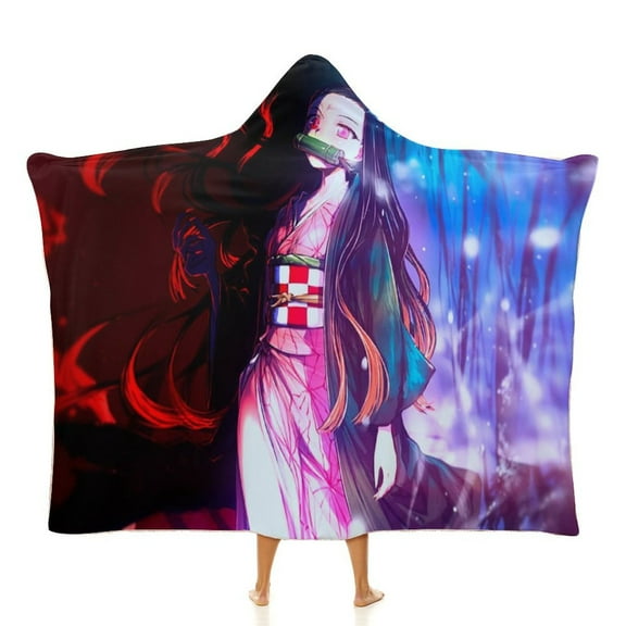 Demon Slayer Wearable Blanket Cloak Arctic Velvet Hooded Blanket Soft Fuzzy Hoodie Blanket Cape for Adults Kids 40"x50"