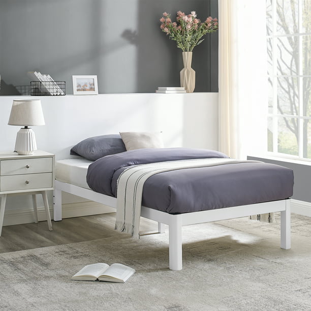 Mainstays Wood Slat White Metal Bed, White And Wooden Bed Frame Queen Size